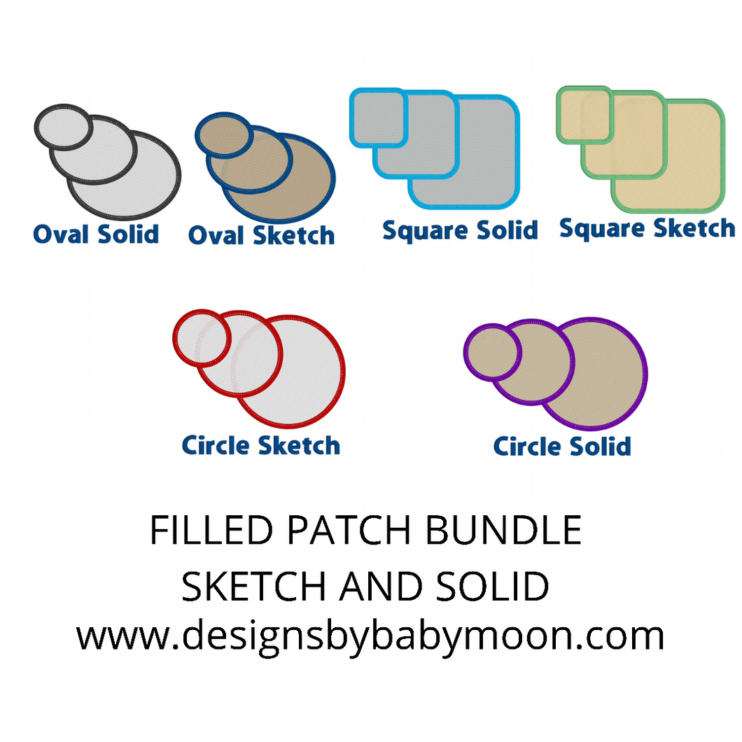 Patch Blanks Bundle of Basic Shapes - THREE SHAPES, TWO FILL OPTIONS EACH - 18 PATCH OPTIONS