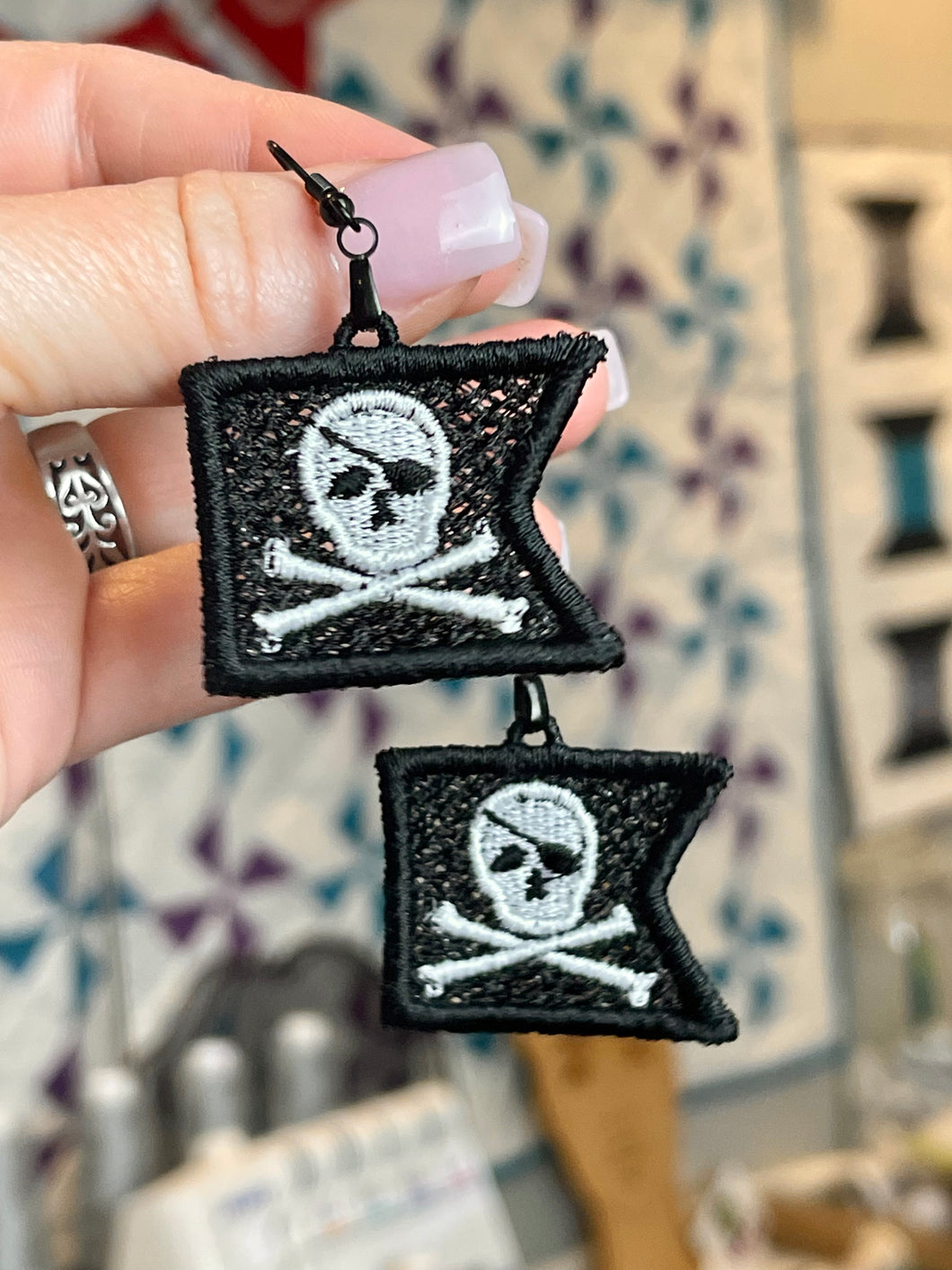 Pirate Flag FSL Earrings - In the Hoop Freestanding Lace Earrings