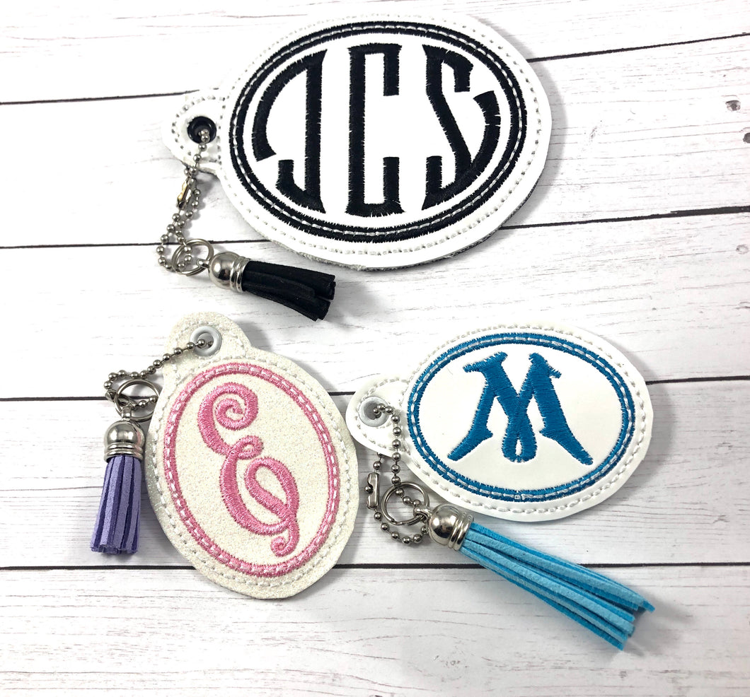 Monogram BLANK Oval Eyelet tag  TWO SIZES for 4x4 hoops