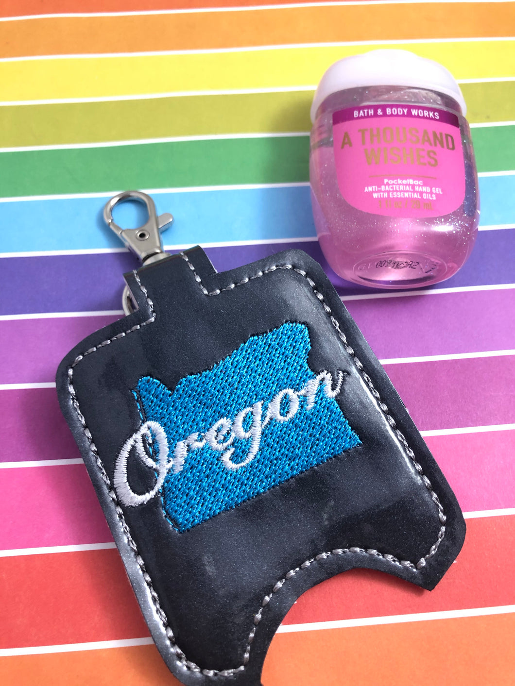 Oregon Hand Sanitizer Holder Snap Tab Version In the Hoop Embroidery Project 1 oz BBW for 5x7 hoops