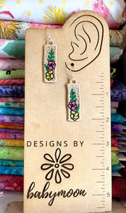 Floral Sprig Bar FSL Earrings - In the Hoop Freestanding Lace Earrings- Machine Embroidery Design File