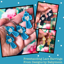 Heart Cross FSL Earrings - In the Hoop Freestanding Lace Earrings