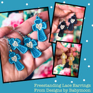 Heart Cross FSL Earrings - In the Hoop Freestanding Lace Earrings