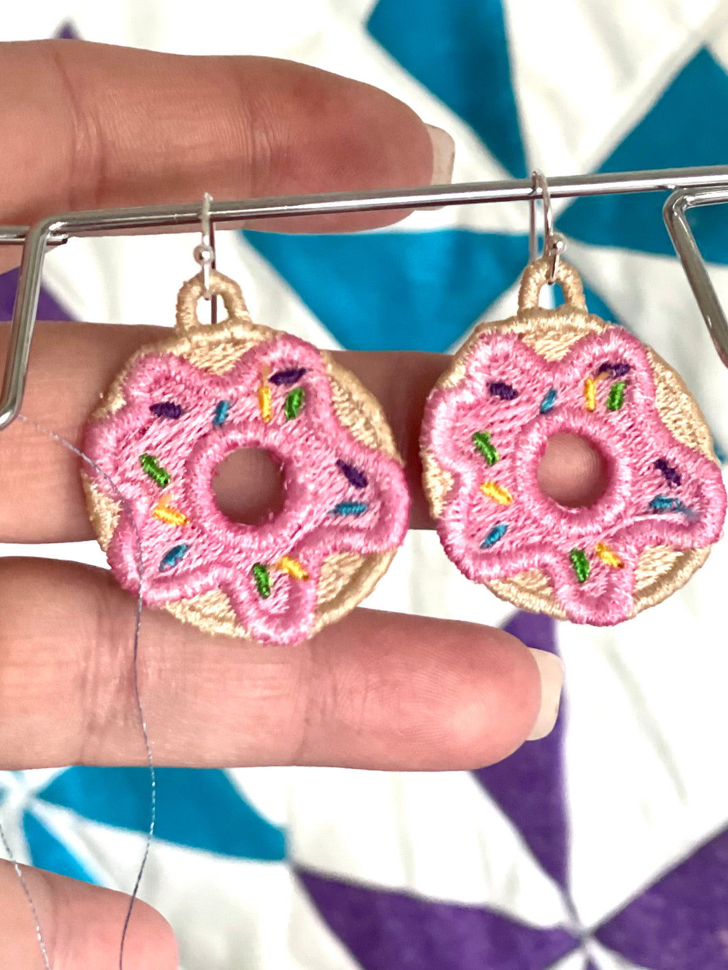 Doughnut FSL Earrings - Freestanding Lace Earring Design - In the Hoop Embroidery Project