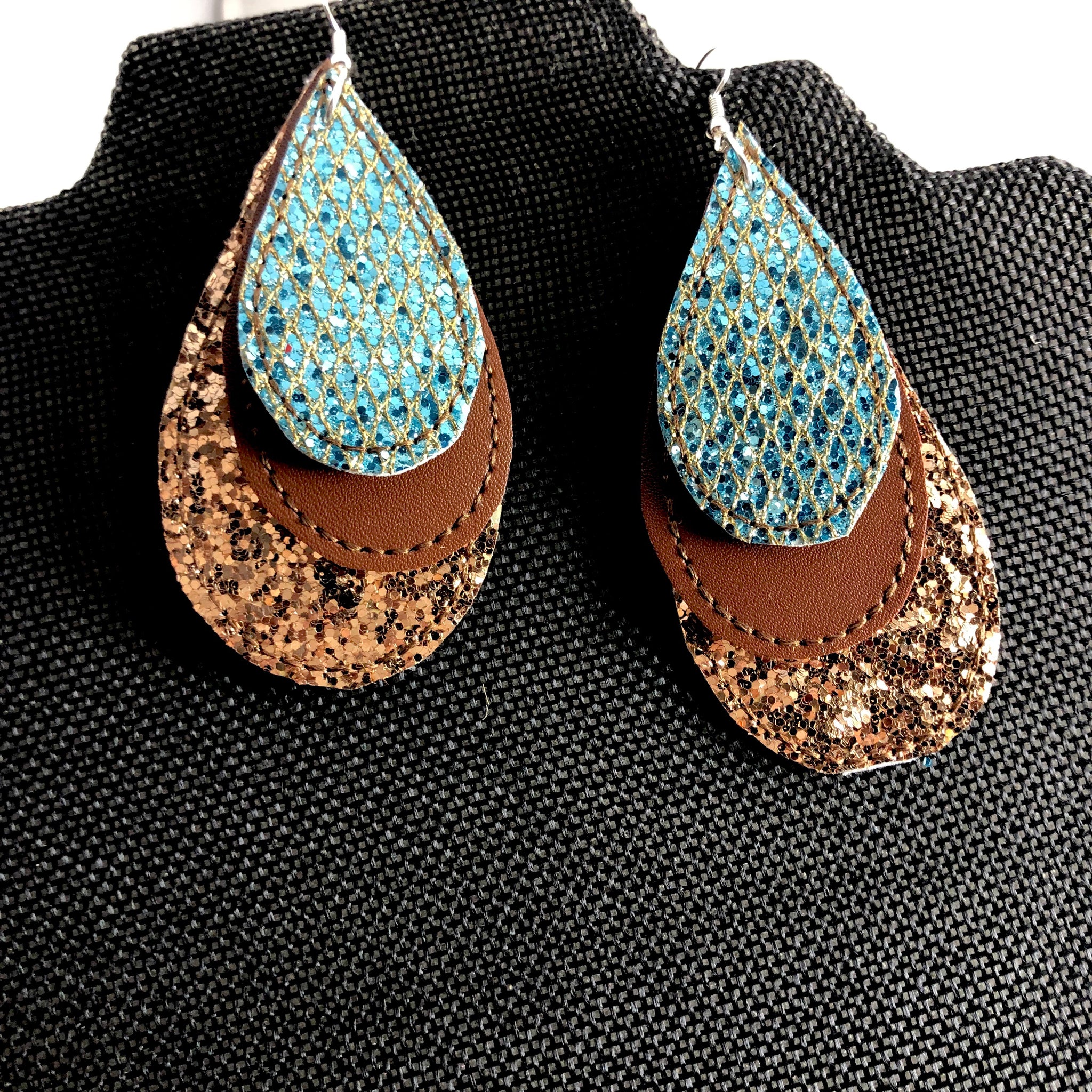 Large Ear Pattern Extra Large Three Layer Teardrop Earrings and Pendant embroidery desig ...