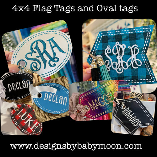 Blanks Bundle of Basic FLAG AND OVAL TAGS -Monogram and Personalize for 4x4 Hoops