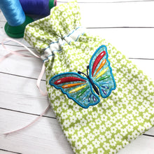 Rainbow Butterfly Drawstring Bag Embroidery Design In the Hoop- 4x4 and 5x7 and 6x10