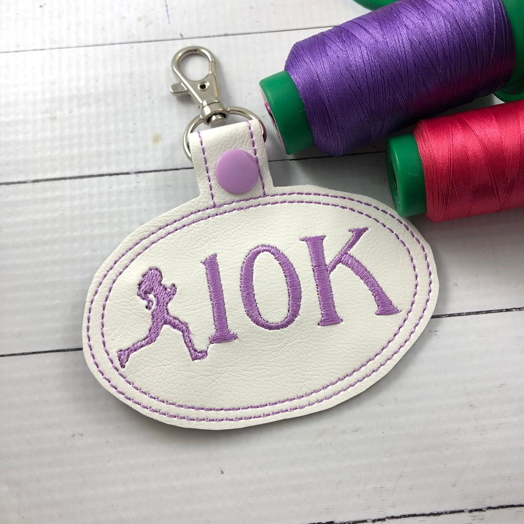 10K Running Girl snap tab - Backpack/Keyfob tag embroidery design