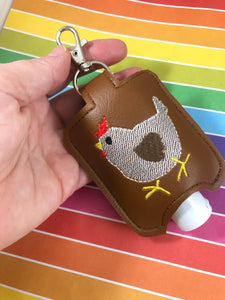 Chicken Hand Sanitizer Holder for 2 oz Bottles Snap Tab In the Hoop Embroidery Project