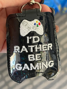 I'd Rather Be Gaming Gamer Hand Sanitizer Holder Snap Tab Version In the Hoop Embroidery Project 1 oz for 5x7 hoops