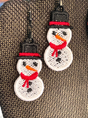 Snowman FSL Earrings - In the Hoop Freestanding Lace Earrings