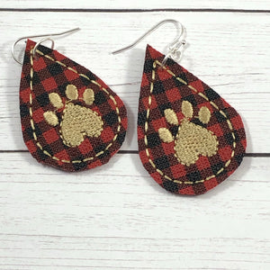 Paw Print Teardrop Earrings embroidery design