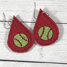 Baseball or Softball Teardrop Earrings embroidery design