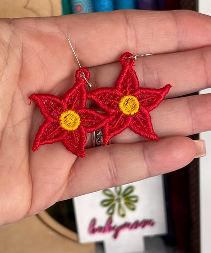 Poinsettia FSL Earrings - In the Hoop Freestanding Lace Earrings