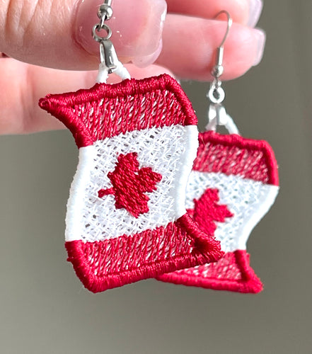 Boucles d’oreilles FSL drapeau ondulé du Canada - Boucles d’oreilles en dentelle autoportantes dans le cerceau