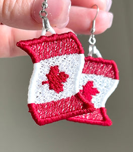 Canada Wavy Flag FSL Earrings - In the Hoop Freestanding Lace Earrings