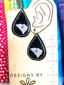 Teardrop South Carolina Earrings embroidery design for Vinyl and Leather
