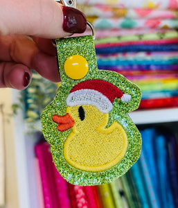 Santa Hat Rubber Ducky Snap Tab In the Hoop embroidery design