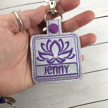 Lotus Blossom snap tab Personalized Bag Tag for 4x4 hoops