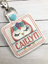 Cute Owl Personalized snap tab Tag for 4x4 hoops