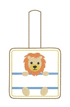 Lion Name Tag snap tab embroidery design for 4x4 hoops