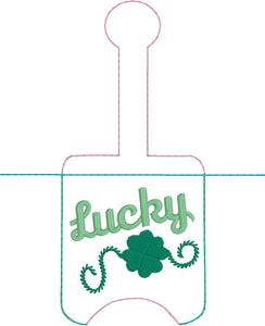 Lucky Four Leaf Clover St Patrick's Day Hand Sanitizer Holder Snap Tab In the Hoop Embroidery Project
