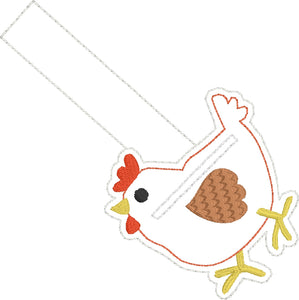 Chicken snap tab LOONIE KEEPER embroidery design