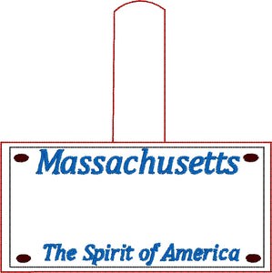 Massachusetts Plate Embroidery Snap Tab