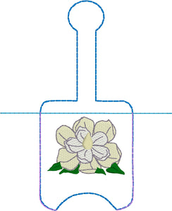 Magnolia Hand Sanitizer Holder Snap Tab Version In the Hoop Embroidery Project 1 oz BBW for 5x7 hoops