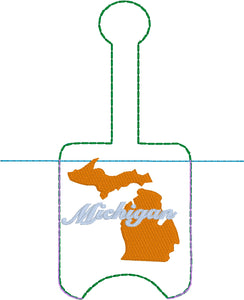 Michigan Hand Sanitizer Holder Snap Tab Version In the Hoop Embroidery Project 1 oz BBW for 5x7 hoops