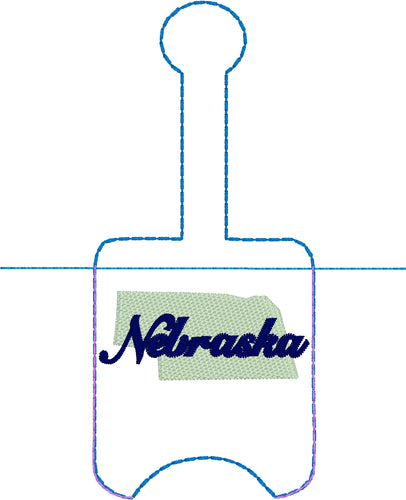 Nebraska Hand Sanitizer Holder Snap Tab Version In the Hoop Embroidery Project 1 oz BBW for 5x7 hoops