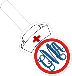 Nurse Cap Monogram Frame snap tab In the Hoop embroidery design