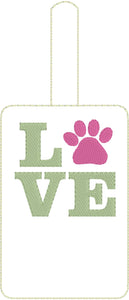 Paw Print LOVE Double Sided Luggage Tag Design for 5x7 Hoops