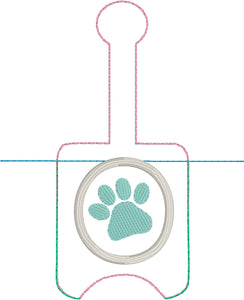 Paw Print Hand Sanitizer Holder Snap Tab In the Hoop Embroidery Project 1 oz BBW for 5x7 hoops