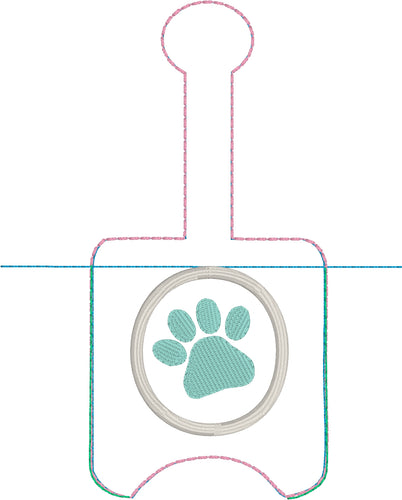 Paw Print Hand Sanitizer Holder Snap Tab Version In the Hoop Embroidery Project 2 oz Purell or Assurance for 5x7 hoops