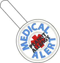 Medical Alert Peanut Allergy snap tab embroidery design