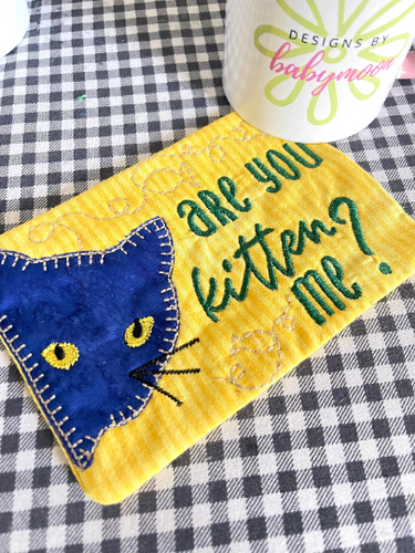 Peeking Cat Mug Rug -Are you kitten me