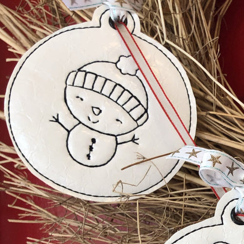 Snowman Buttons Redwork Christmas Ornament for 4x4 hoops