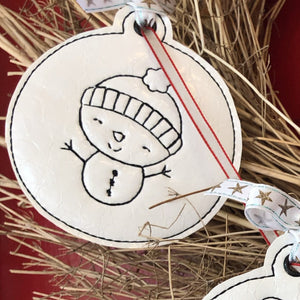 Snowman Buttons Redwork Christmas Ornament for 4x4 hoops