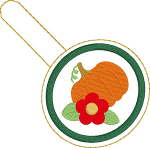 Pumpkin Floral snap tab -4x4 -Backpack tag embroidery design-ITH key fob tag