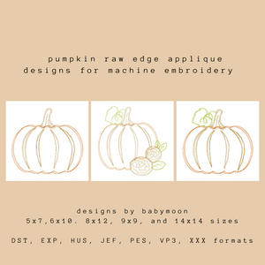 Pumpkin and Pumpkin Florals Raw Edge Applique Design - Five Sizes 5x7, 6x10, 8x12, 9x9, 14x14