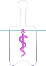 Rod of Asclepius Hand Sanitizer Holder Snap Tab Version In the Hoop Embroidery Project 3 oz DT for 5x7 hoops