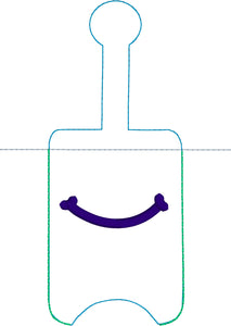 NUEVO TAMAÑO Smile Hand Sanitizer Holder Versión Snap Tab en el proyecto de bordado de aro 3 oz DT para aros 5x7