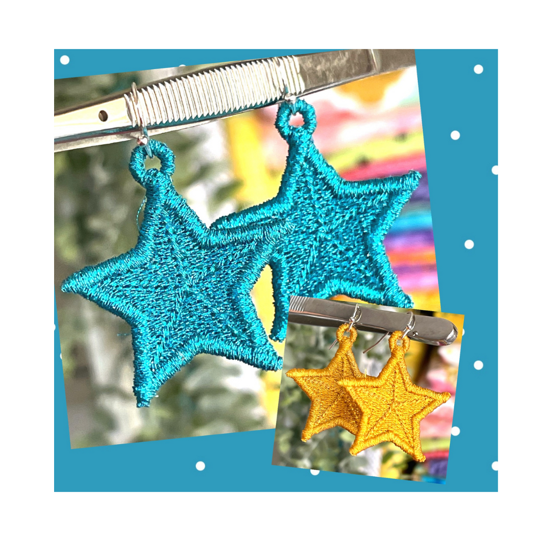 Boucles d’oreilles Star Shine FSL - Conception de boucles d’oreilles en dentelle autoportantes - Projet de broderie dans le cerceau