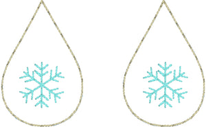 Snowflake Teardrop Earrings embroidery design for Vinyl and Leather