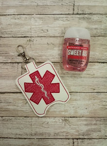 Star of Life Hand Sanitizer Holder Snap Tab Version In the Hoop Embroidery Project 1 oz BBW for 5x7 hoops