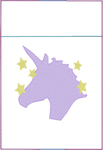Diseño de bordado de bolsillo para bolígrafo de unicornio y estrellas en el aro (ITH)