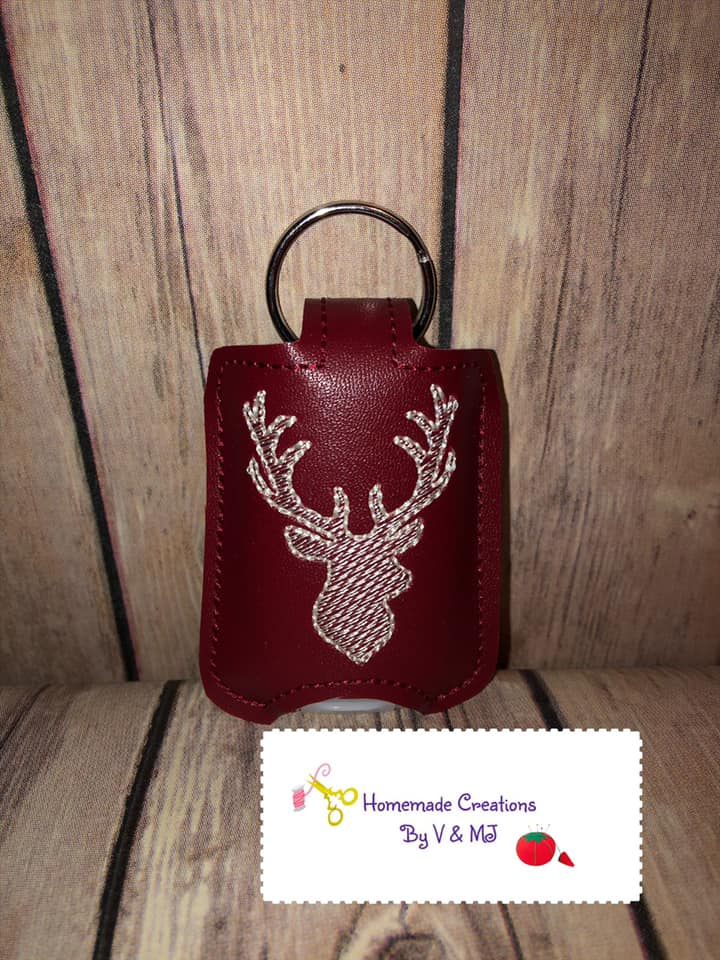 Deer Head Hand Sanitizer Holder Snap Tab Version In the Hoop Embroidery Project 1 oz BBW for 5x7 hoops