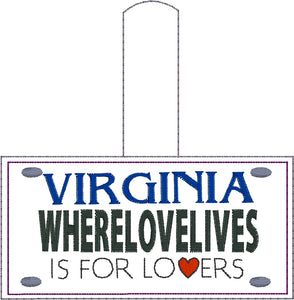 Virginia Plate Embroidery Snap Tab